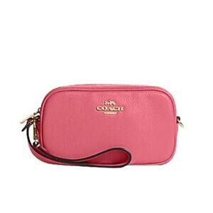 COACH Leather Jamie Wristlet Purse in Watermelon Pink